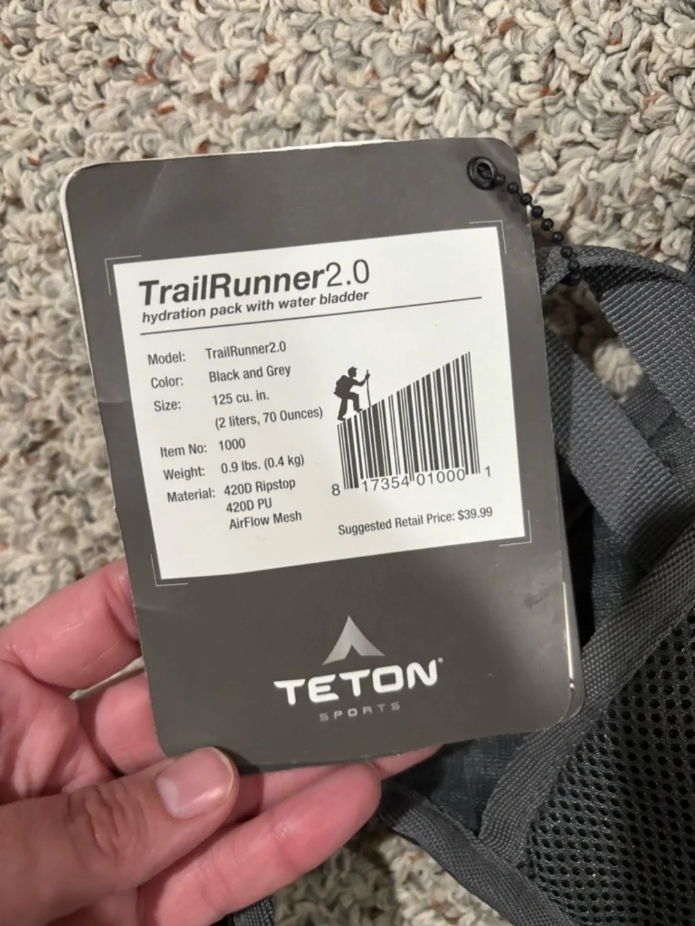 TETON Sports TrailRunner 2.0 Hydration Pack - Black and Grey